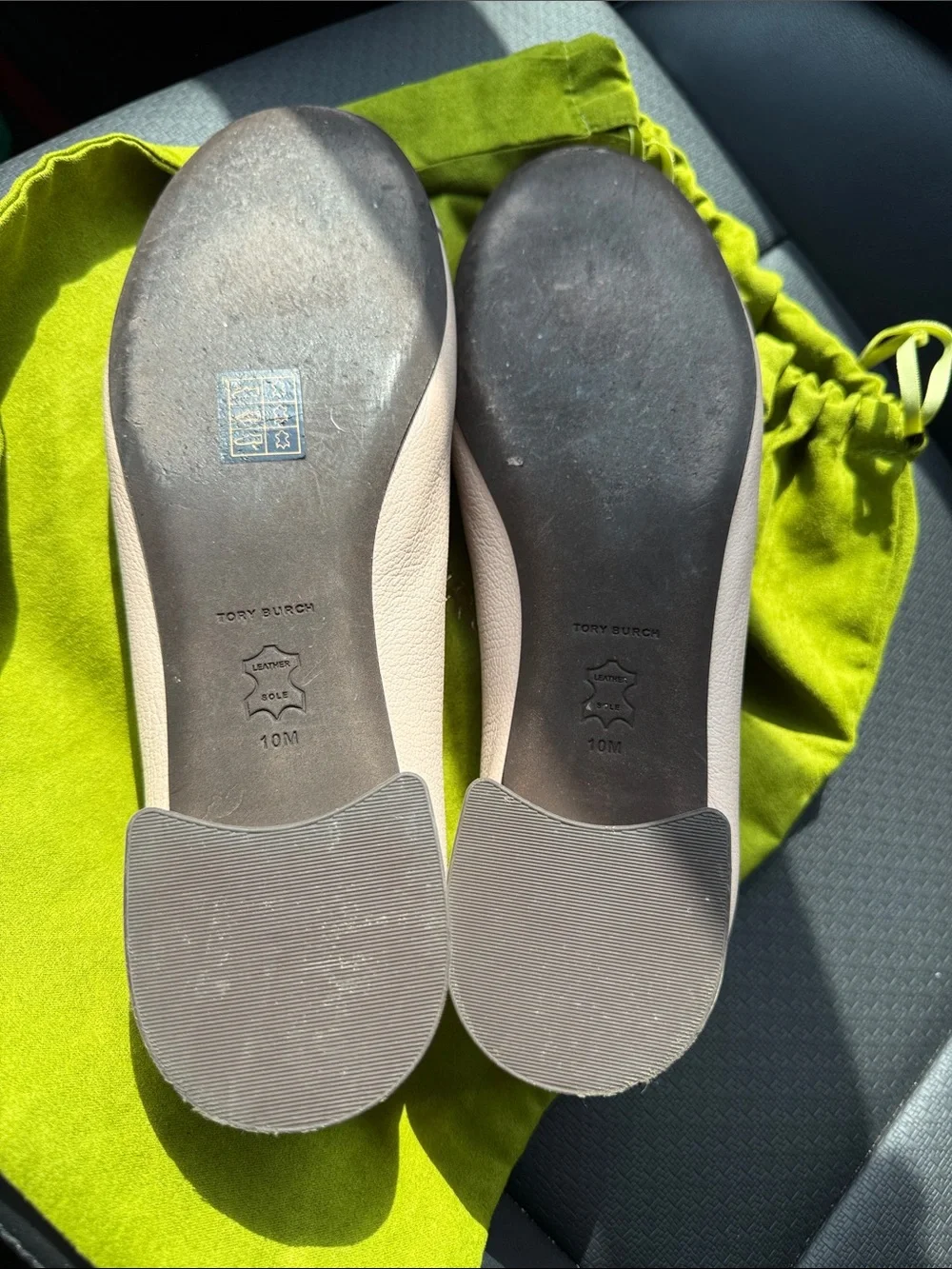Tory Burch Beige Leather Logo Ballet Flats
